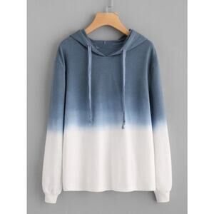 H&M Blue & White Ombre Pullover Hoodie Sweatshirt Women's Size Large